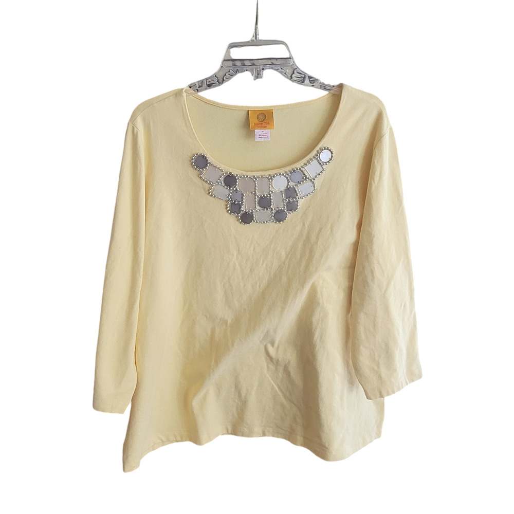 Ruby Road Women 1X Mid Sleeve Classic Style Shiny Embellishments with Gold Beads